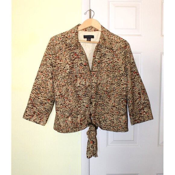 Silkland Abstract Print Silk Blouse Size 14 Tie front V neck Buttons Long Sleeve - Picture 1 of 8